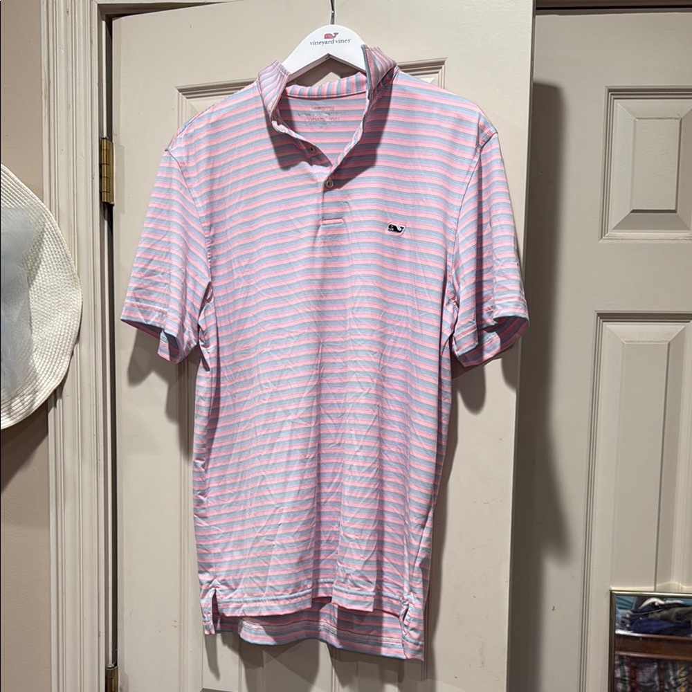 Vineyard Vines Pink Polo Shirt with Stripes